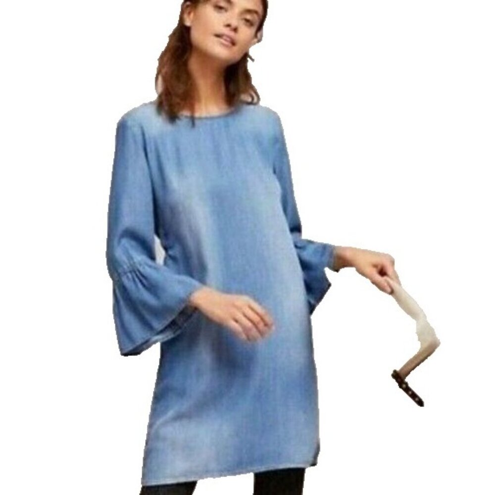 Cloth & Stone Anthropologie Womens Mini‎ Dress Small Chambray Bell Sleeve BOHO
